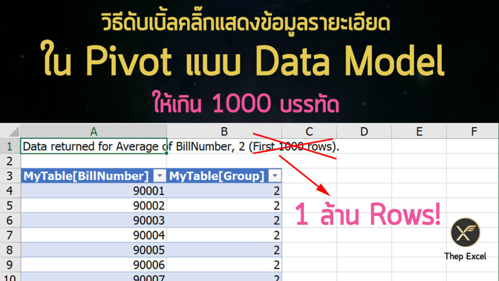 วิธีดับเบิ้ลคลิ๊กแสดงข้อมูลรายะเอียดใน Pivot แบบ Data Model ให้เกิน 1000 บรรทัด