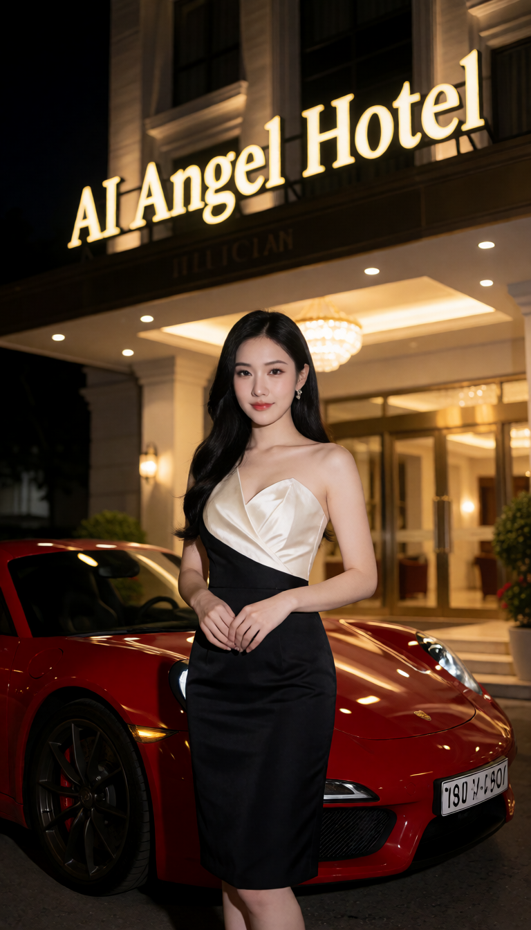 รูปเดิมที่สั่งแก้ให้มีรถสปอร์ตสีแดงอยู่ข้างหลัง หน้าและชุดยังเป็นคนเดิม